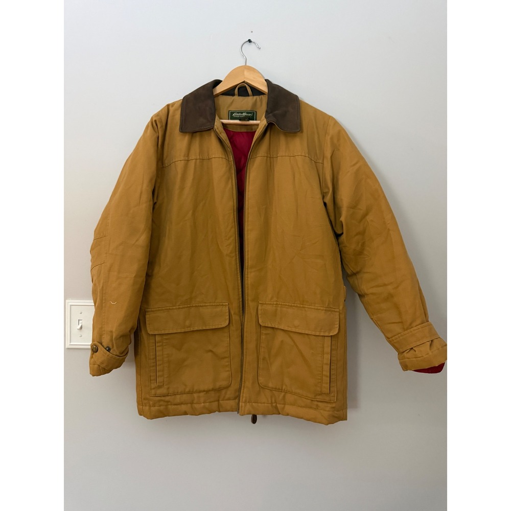 Eddie Bauer Down Insulated Field Jacket mens medium Tall Tan barn chore Coat